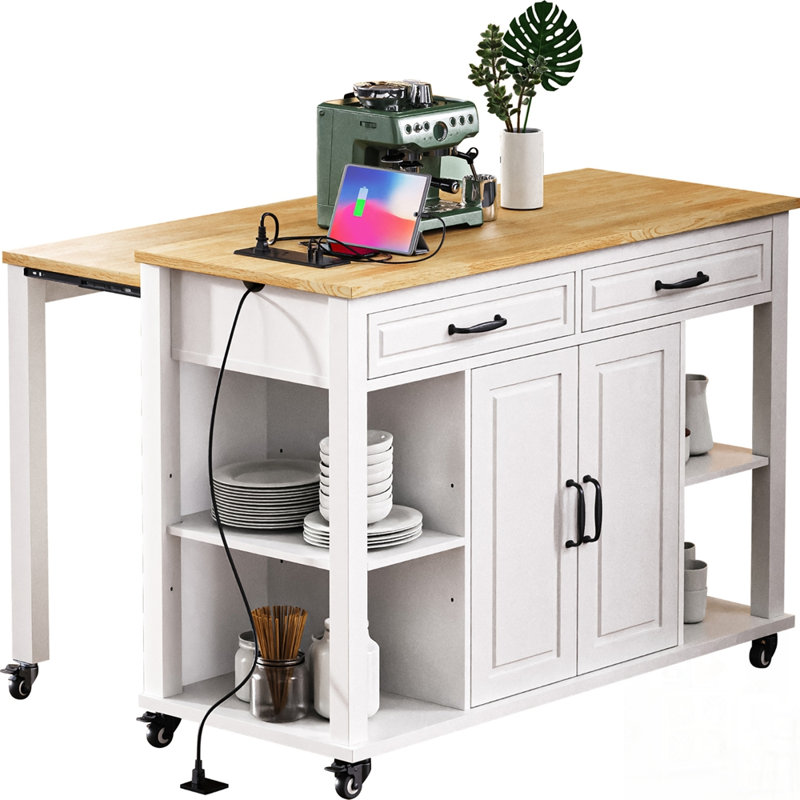 Extendable Kitchen Island with Dining Table, Internal Storage, and Power Outlet for Modern Kitchens