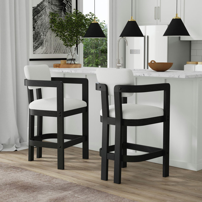 Oldfield Arm Barstool with White Fabric in Black (2 Per Carton)