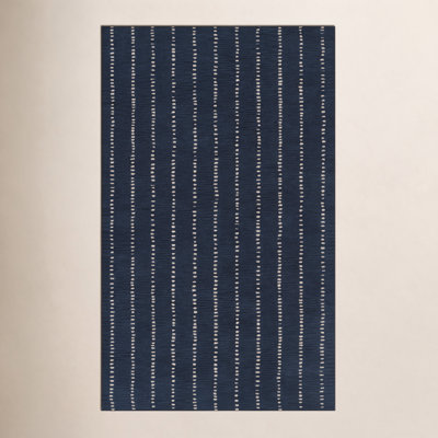 Nichols Navy Hand-Tufted Striped Wool Rug
