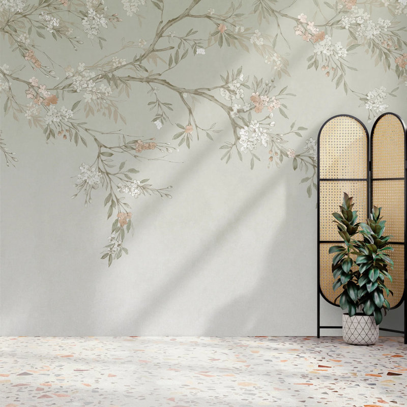 Superfresco Easy Blossom Trail Print To Order Fixed Size 2.8m x 3m Mural, Green