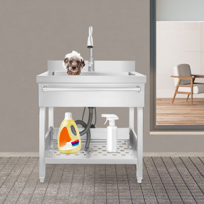 Freestanding Commercial Restaurant Kitchen Sink With Pull-Out Faucet