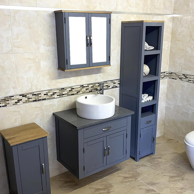 Bridgwater 750mm Single Bathroom Vanity with Vessel Stone Basin, Grey Quartz