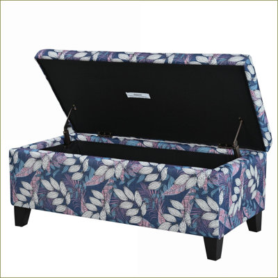 Repose-pieds avec tissu floral, rangement à fermeture en douceur et amp; Utilisation multifonctionnelle pour le salon / la chambre à coucher | Noir | Cadre en bois
