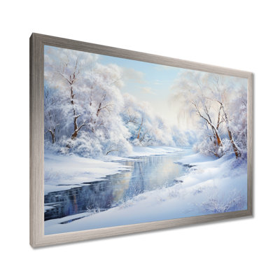 Winter River Snow Charm Landscape IV - Snow Framed Canvas Print