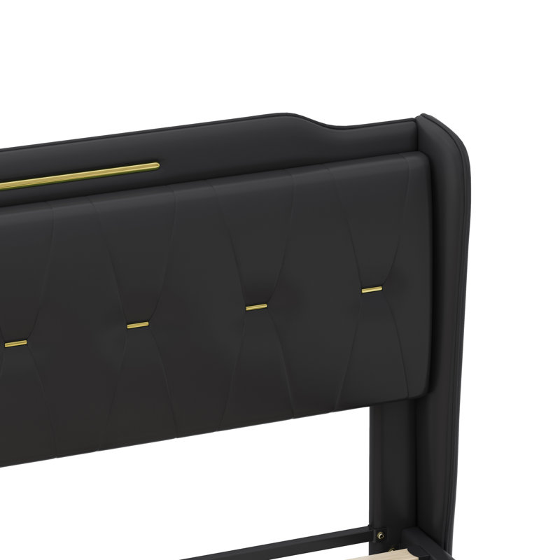Kaneaki Faux Leather Upholstered Bed, Black, Queen