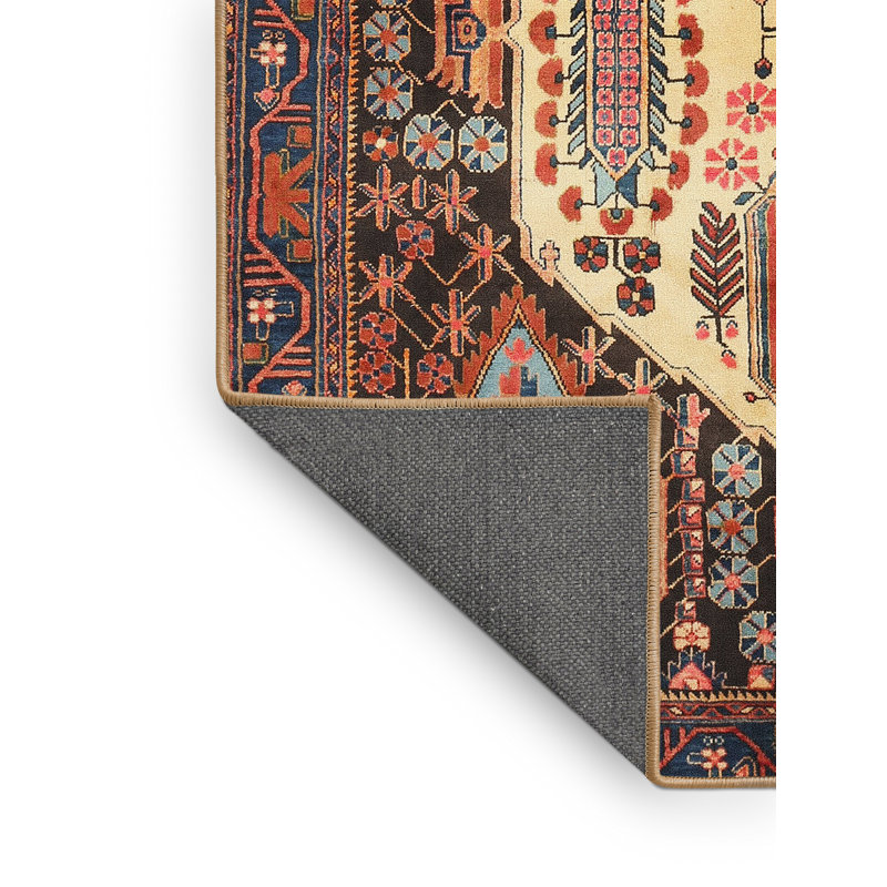 Tapis traditionnel beige / bleu / rose, Rectangle 5 pi x 7 pi