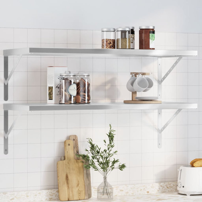 Antavion Stainless Steel Bracket Shelf, Silver, 3cm H x 100cm W x 40cm