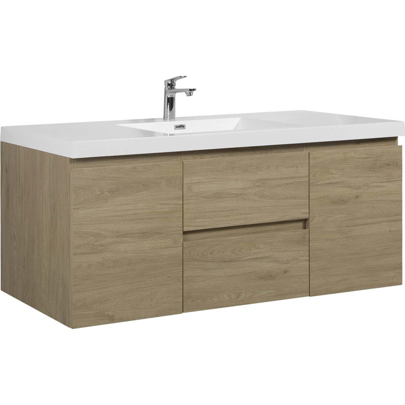 Meuble-lavabo simple 59,06 po avec plateau en résine, Chêne