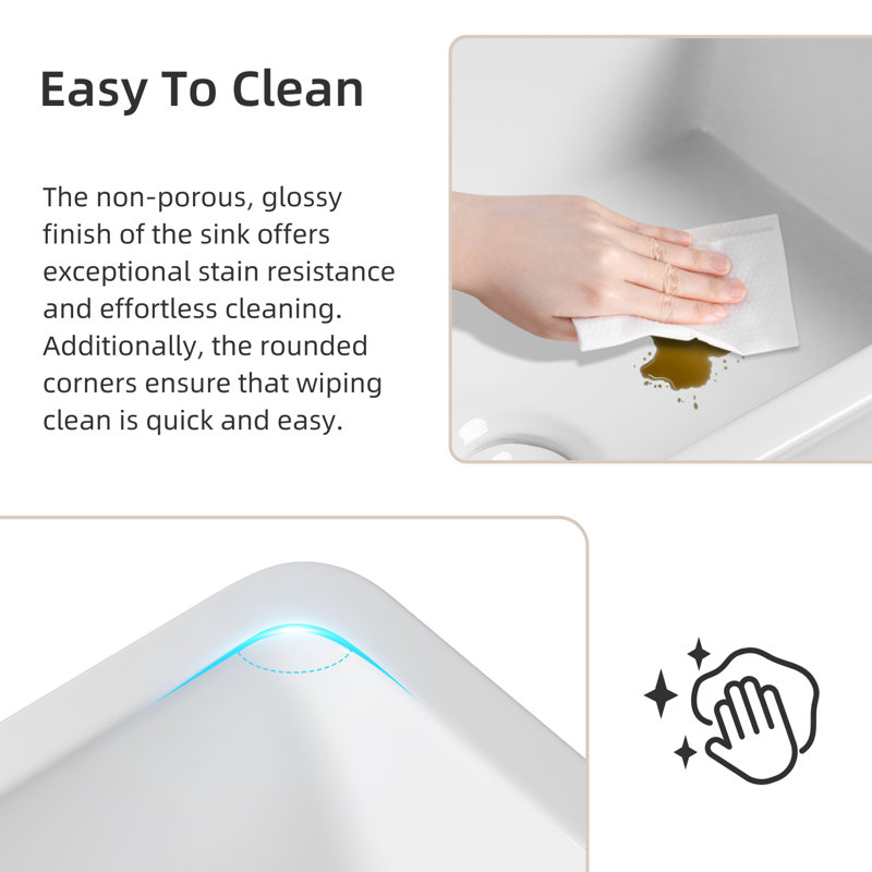 Los Flexi White Undermount Kitchen Sink, 33'' L x 19'' W x 10″ H, With Cutting Board & Drying Rack, Rectangular Single Bowl