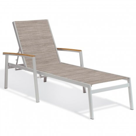 Caspian Outdoor Chaise Lounge, Teak, Flint, Bellows