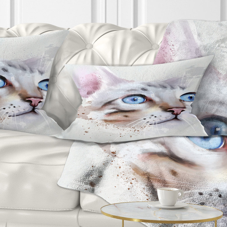 Coussin lombaire en aquarelle d’animaux chat avec yeux