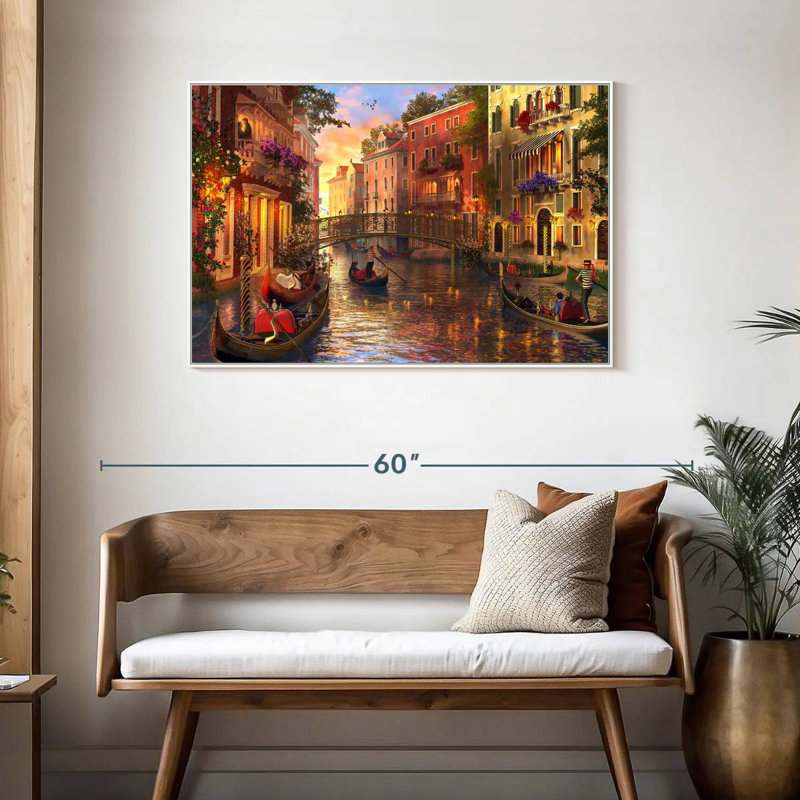 Coucher de soleil romantique à Venise, Cadre flottant blanc, 43 po x 29 po