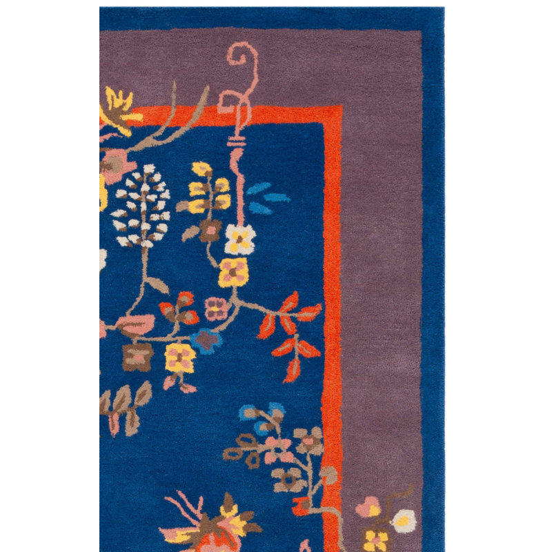 Seydou Hand Tufted Wool/Cotton Floral Rug in Navy/Brown, Runner 2'3" x 8'