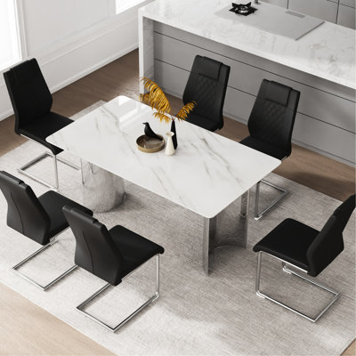 Contemporary Table And Chair With Marble Glass Surface Stable Stainless Steel Legs. Suitable For Family Parties Presentations Featuring Legs, Comfortable Seats Surface. Good Celebrations