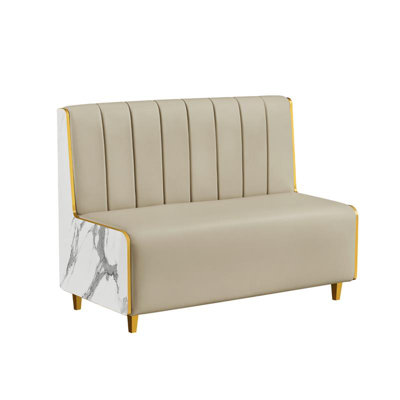 48"L x 36"H Melamine Single Booth with Vertical Channel Back & Padded Cream Vinyl Seat  and Marble-Patterned Side Panel