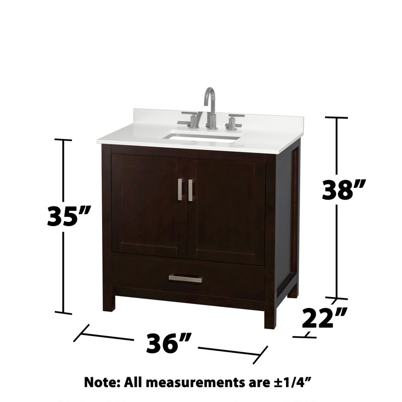 Ensemble de meuble-lavabo simple 36 po avec plateau en quartz Sheffield, Quartz blanc, Brun, Chrome