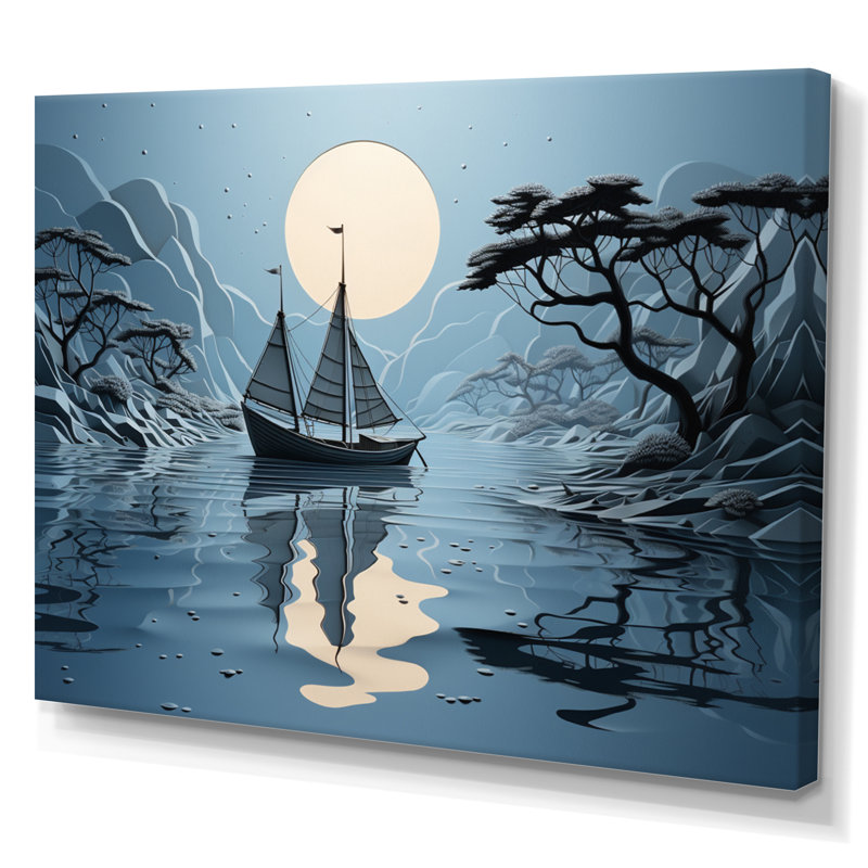 Collage de bateau bleu - impression, H 16 po x l 32 po x P 1 po, Toile tendue