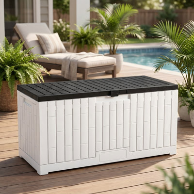 Grande boîte de rangement en résine pour l'extérieur 120 gallons Edrosie Inc, blanc et noir