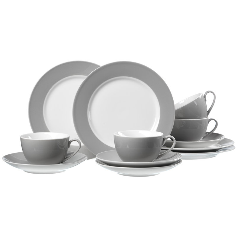 12 Piece Dinnerware Set, Service for 4, Grey/White