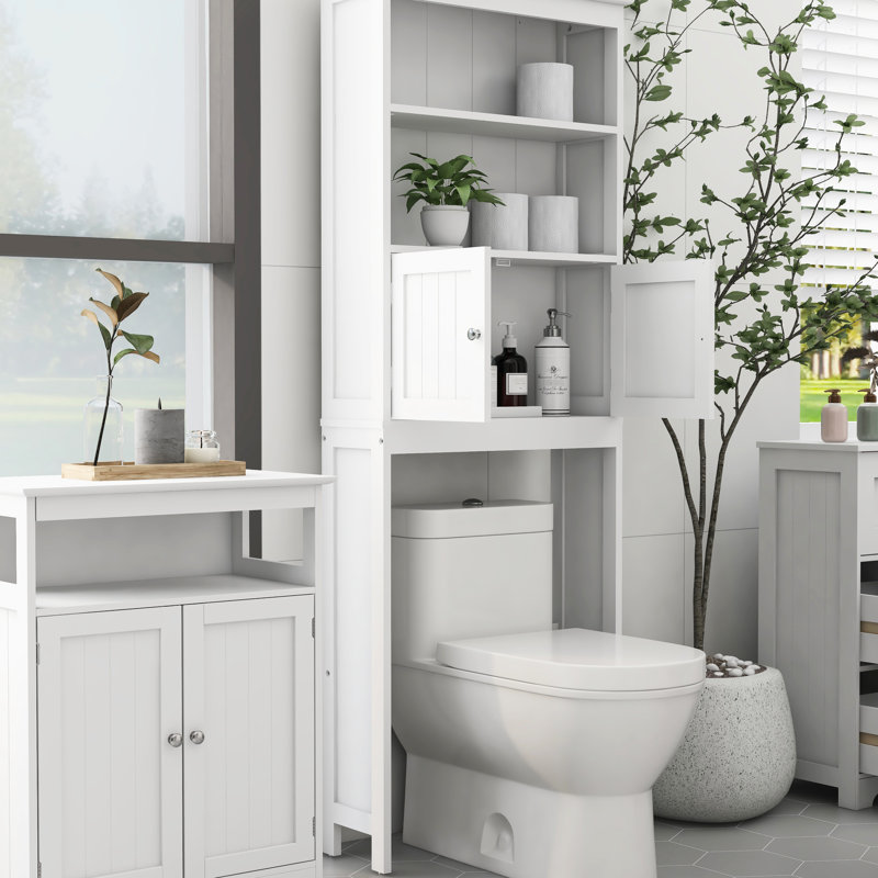 Armoire de salle de bain 2 portes avec toilette à 2 tablettes - Blanc