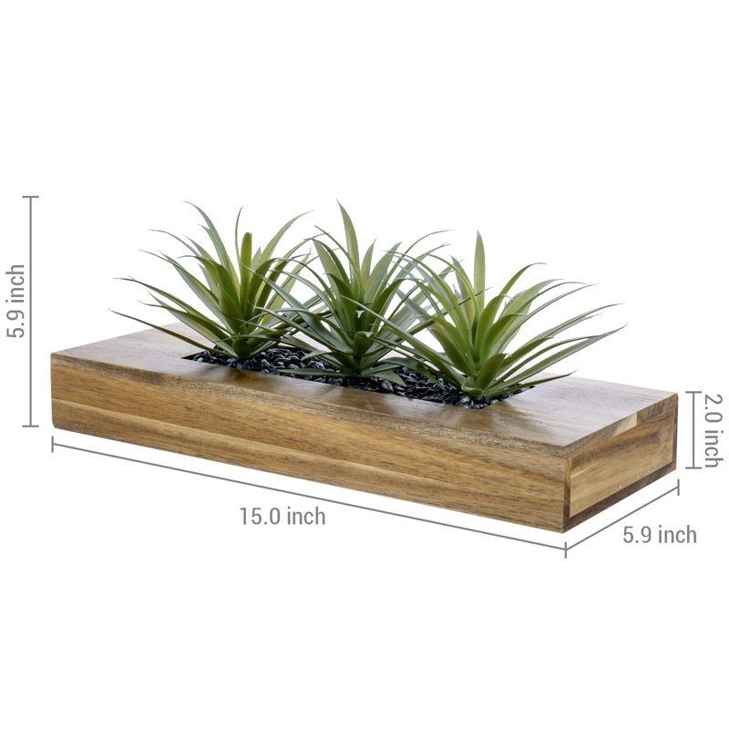 14.99cm Faux Grass in Solid Wood Planter