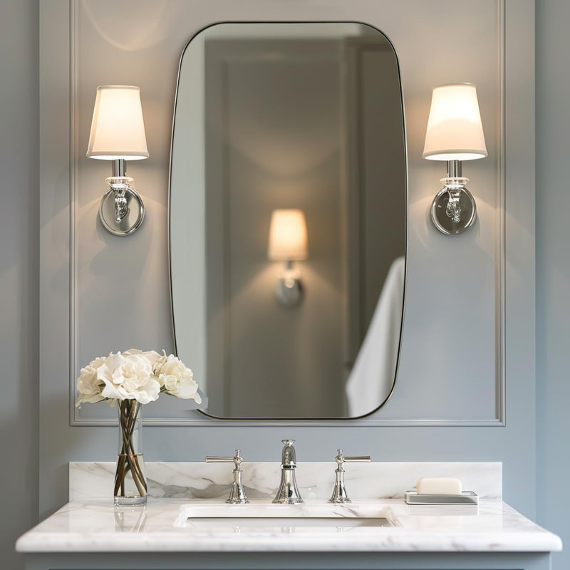 Modern Oblong Oval Bathroom Vanity Mirror | Stainless Steel Frame, 36" x 24", Brushed Nickel