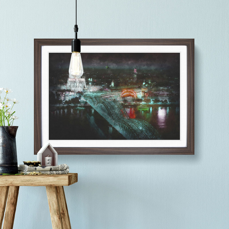 Cologne Skyline - Picture Frame Graphic Art Print, 33cm H x 45cm W x 2cm D, Walnut Framed