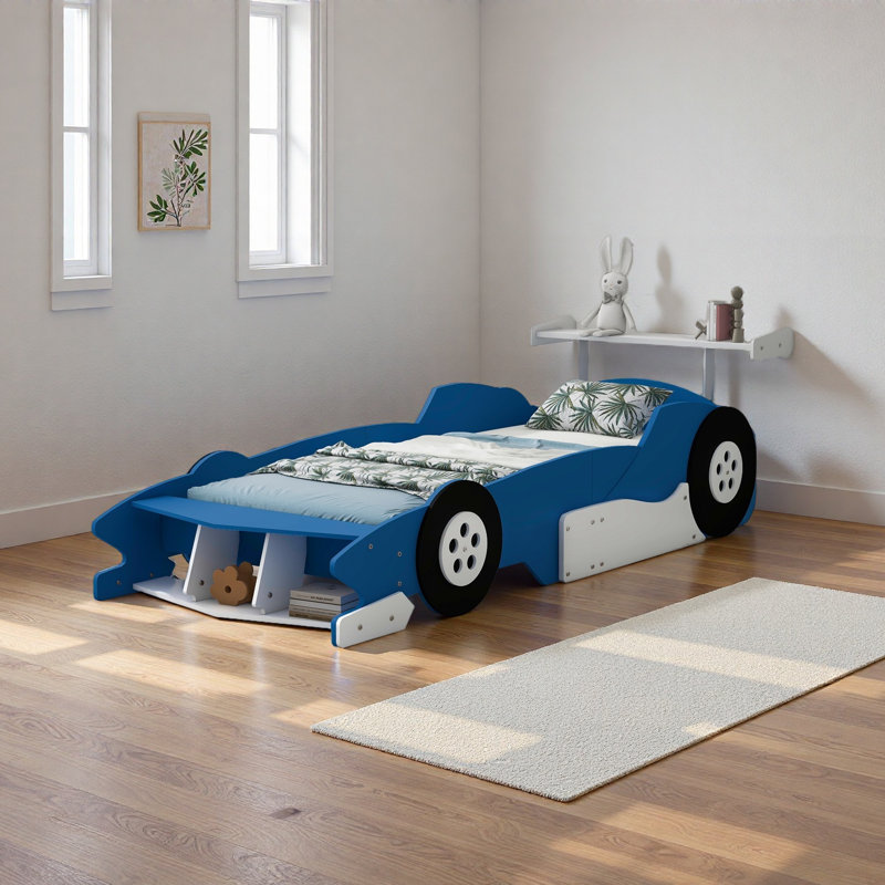 Lit plateforme simple avec roulettes, Bleu