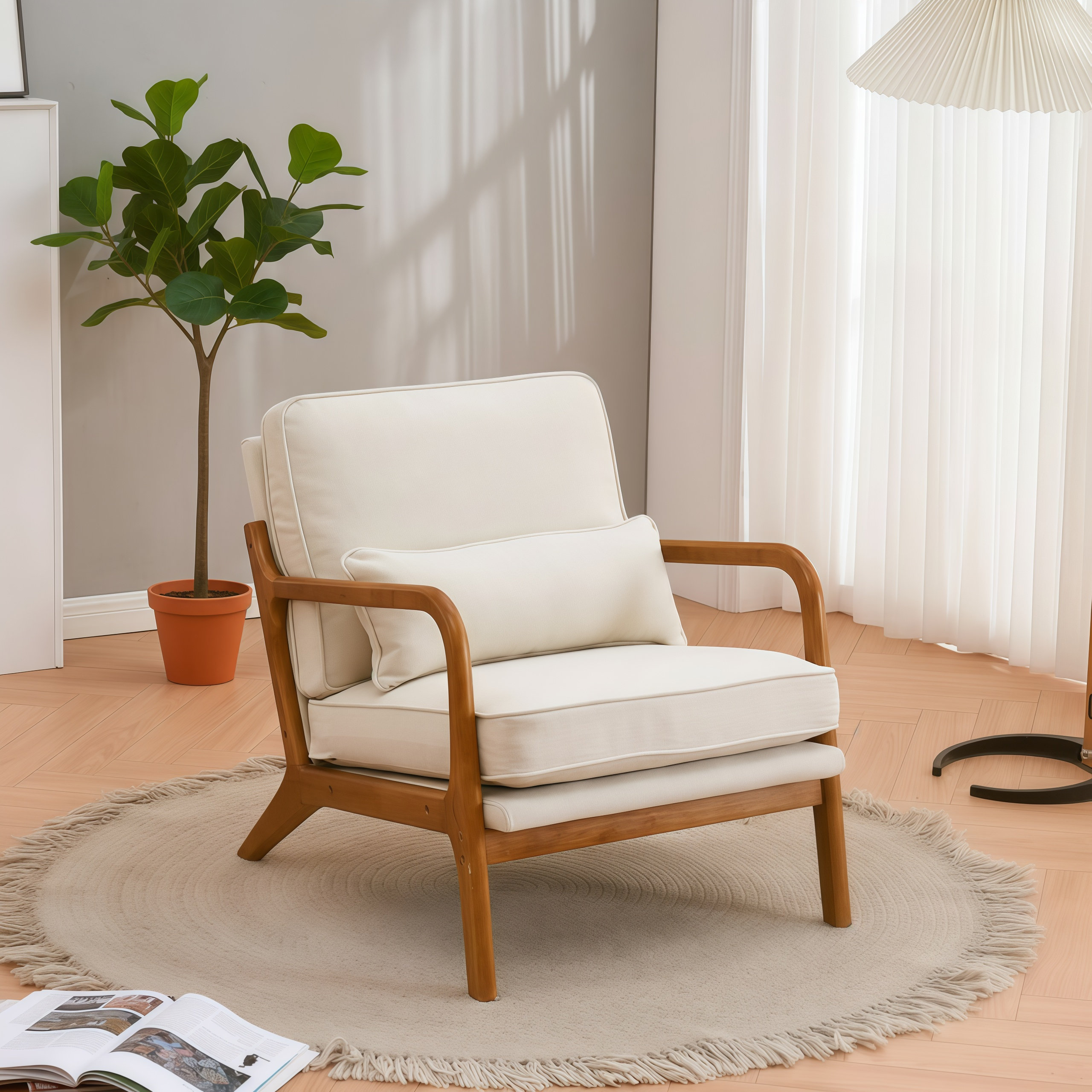 Latitude Run® A Mid-Century Modern Style Lounge Chair With A Beige ...