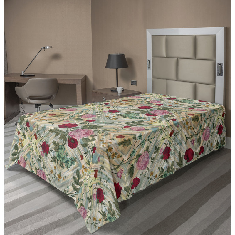 Ambesonne Floral Design Flat Sheet Delicate Rose Pattern TwinXL Size Pastel Pink Dark Teal, Twin Flat Sheet, Pink Floral