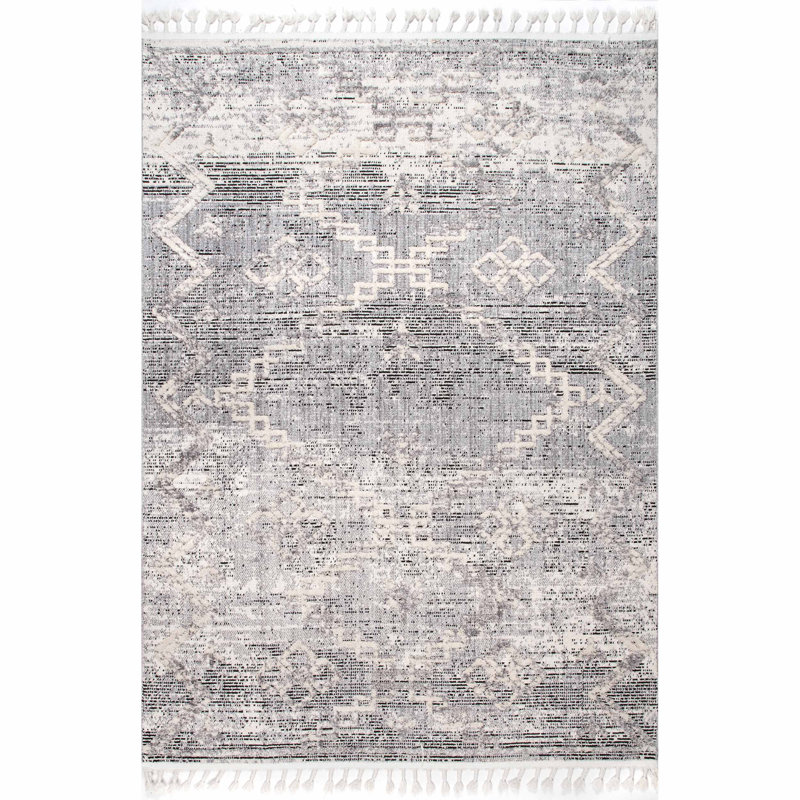 Tapis gris / blanc Makaila, Rectangle 3 pi x 5 pi 7 po