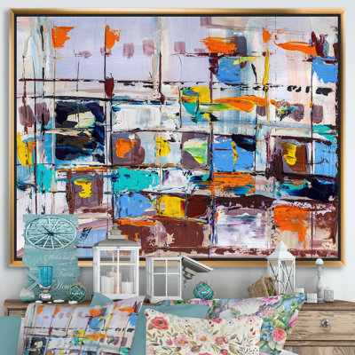 «Cubist Matrix of Blue Orange and Brown», reproduction de cadre photo sur toile