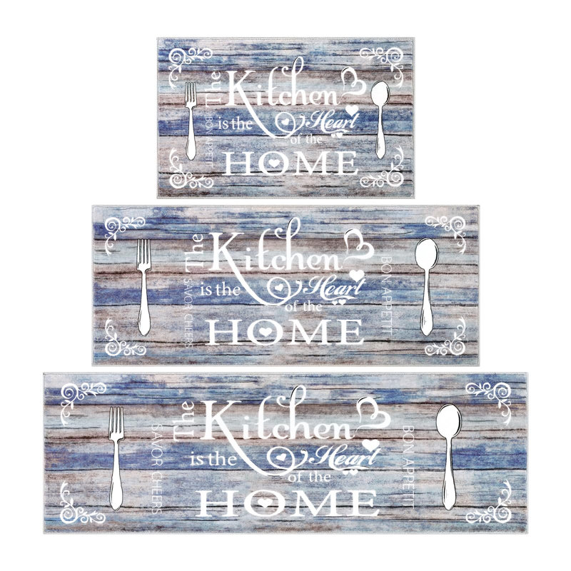 Boho Kitchen Rug Sets 3 Pieces, Washable Kitchen Mats For Floor, Brown/Blue