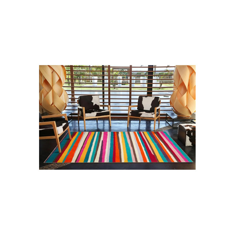 Tapis décoratif uni à rayures épaisses, Rond 5 pi