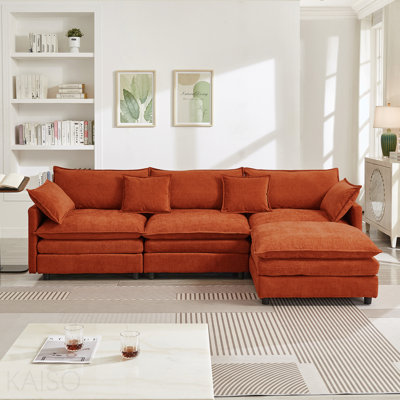 105" Modular Sectional Couch,Upholstered Soft Chenille Fabric Sofa,3 Seater With Ottoman L Shape Sofa Dark Orange