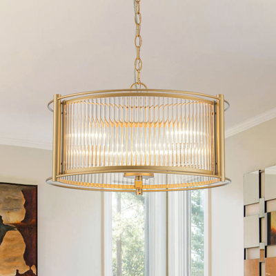 1-light Modern Drum Pendant With Fluted Glass