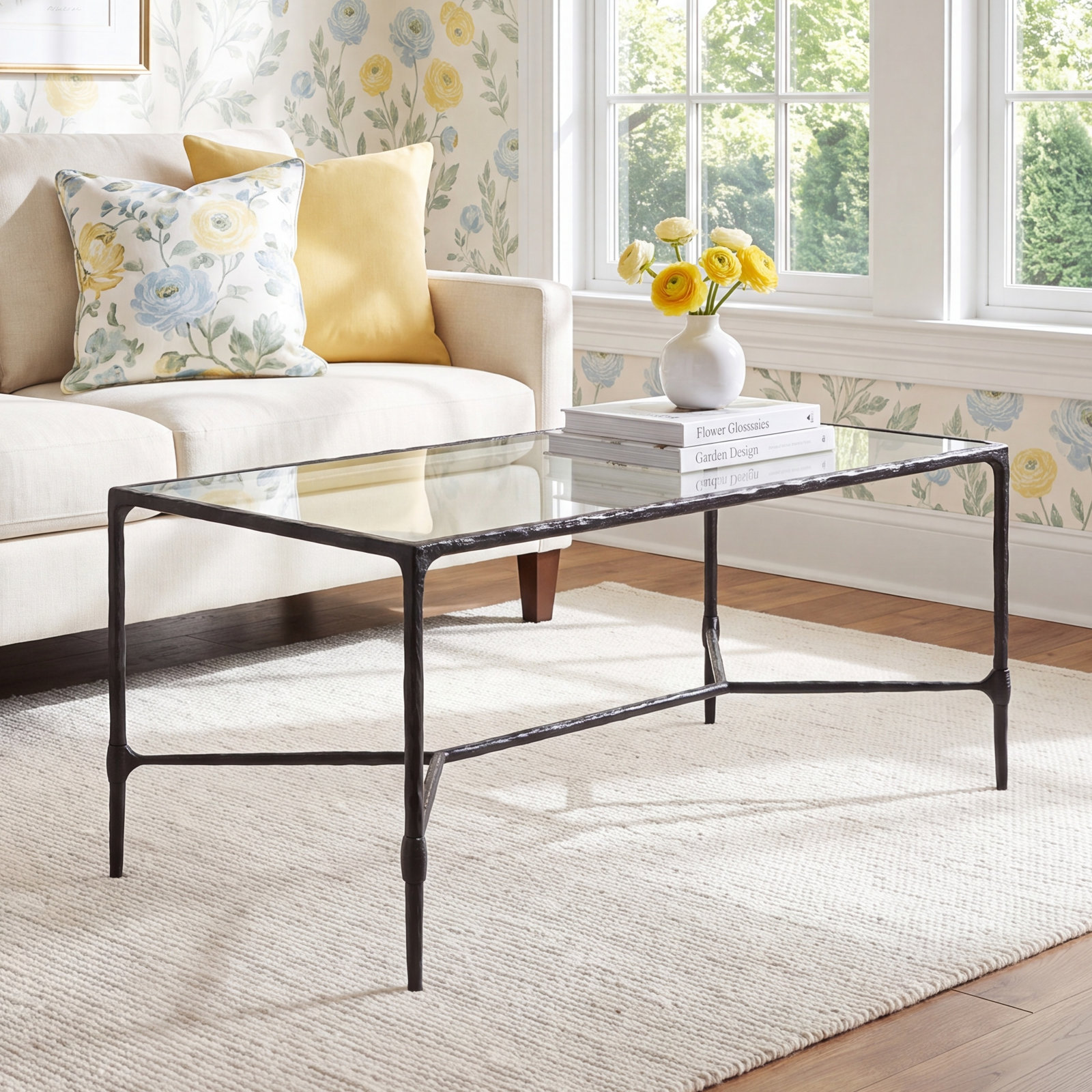 Terenna 40" Glass Coffee Table, Black