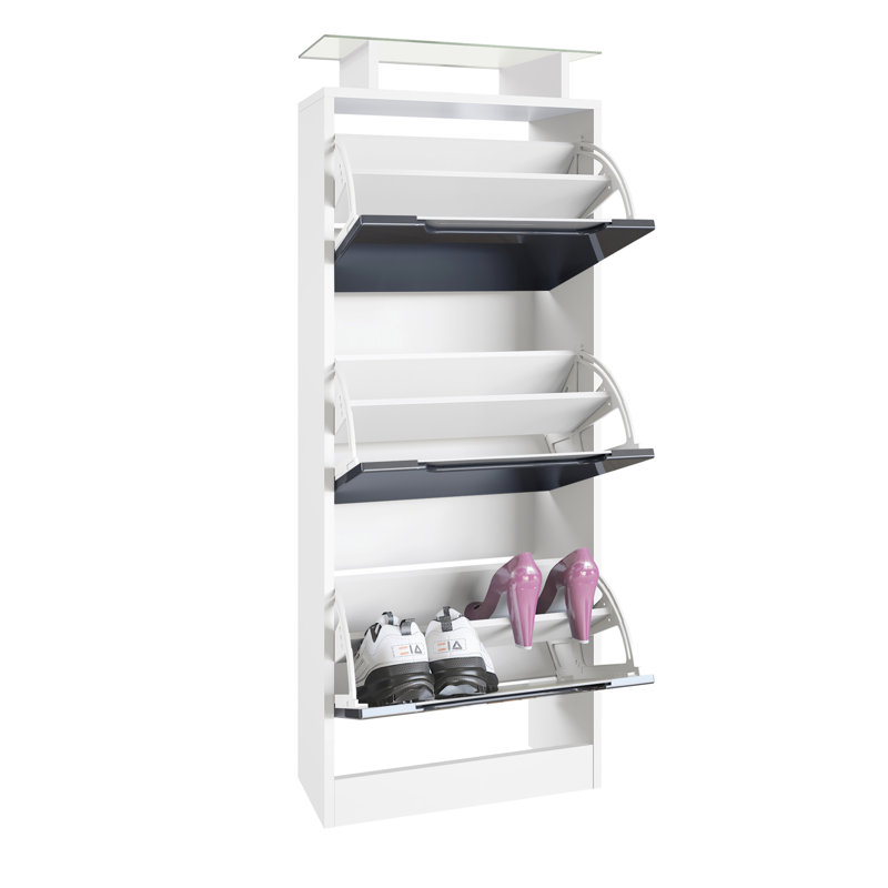 12 Pair Shoe Storage Cabinet,  White/Black