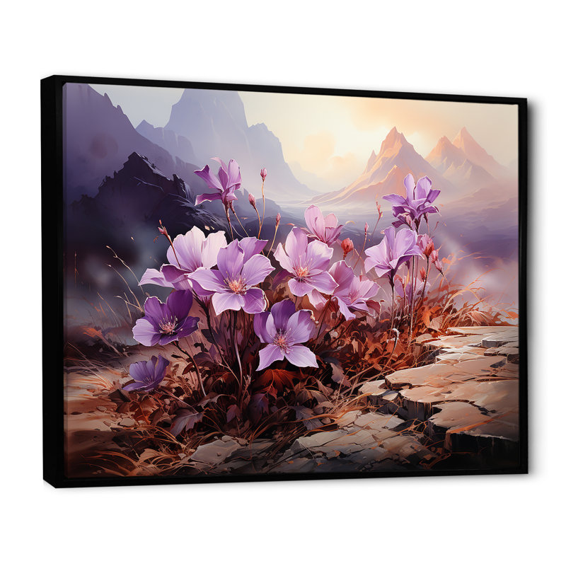 " Violets Charm In Mountain Scenery ", Black Floater Framed, 34" H x 44" W