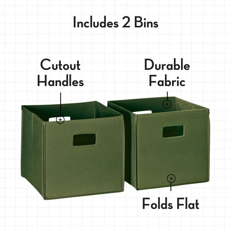 RiverRidge Kids 2pc Fabric Collapsible Storage Cube Organizers with Handles for Playroom Organization, Olive