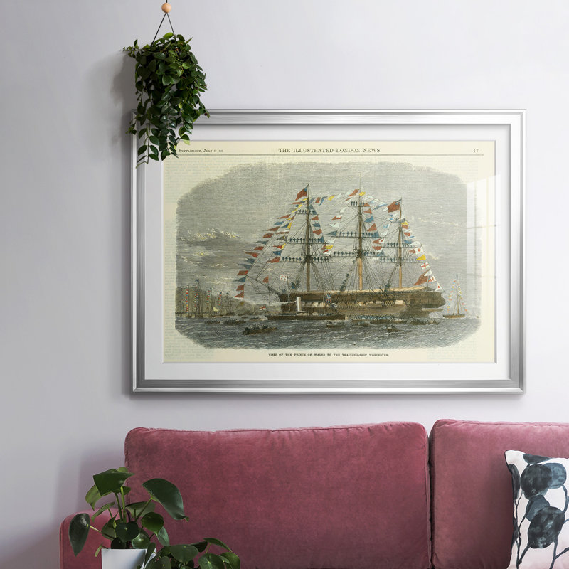 Antique Clipper Ship I-FramedFramed Print, Argent, H 27 po x l 39 po x P 1,5 po