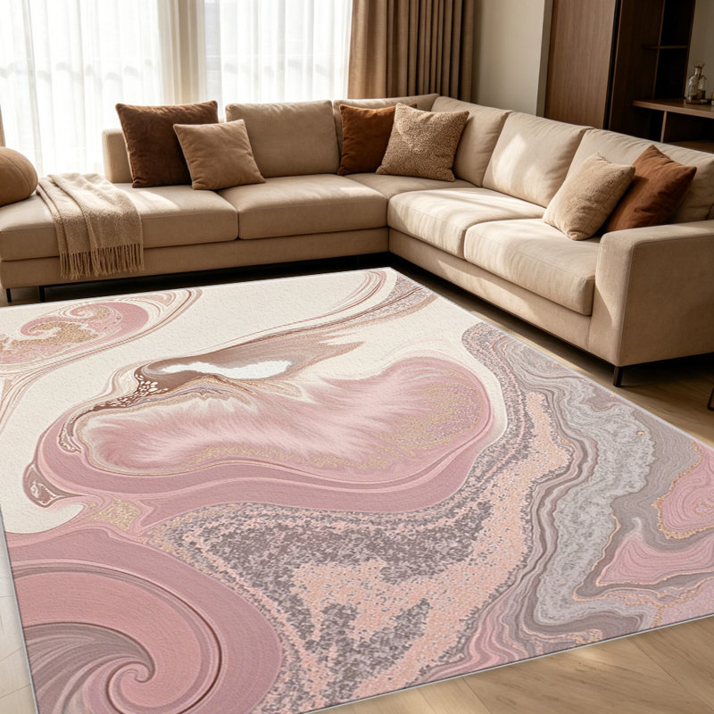 Blush & Grey Marble Swirl carpet-easy to clean, machine-washable, soft and comfortable; suitable for door mats, kitchens, living rooms, bedrooms, corridors, and laundry areas. Easy to clean, durable carpet for home decoration.