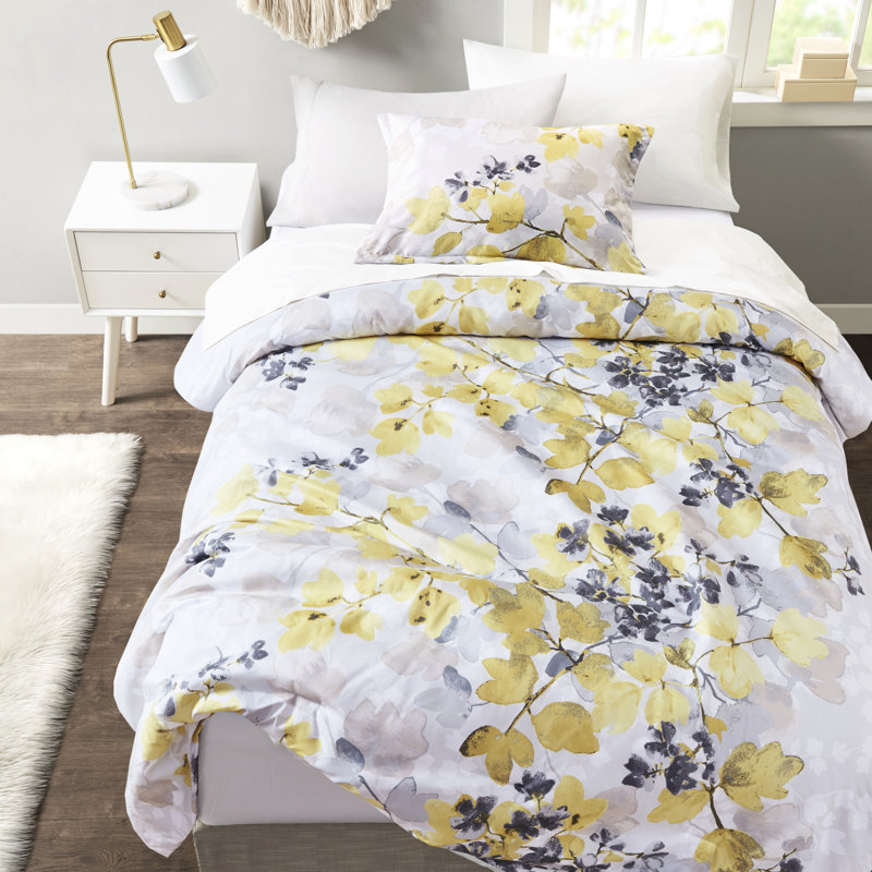 Édredon jaune élégant avec draps complets - Drap-housse à motif floral simple