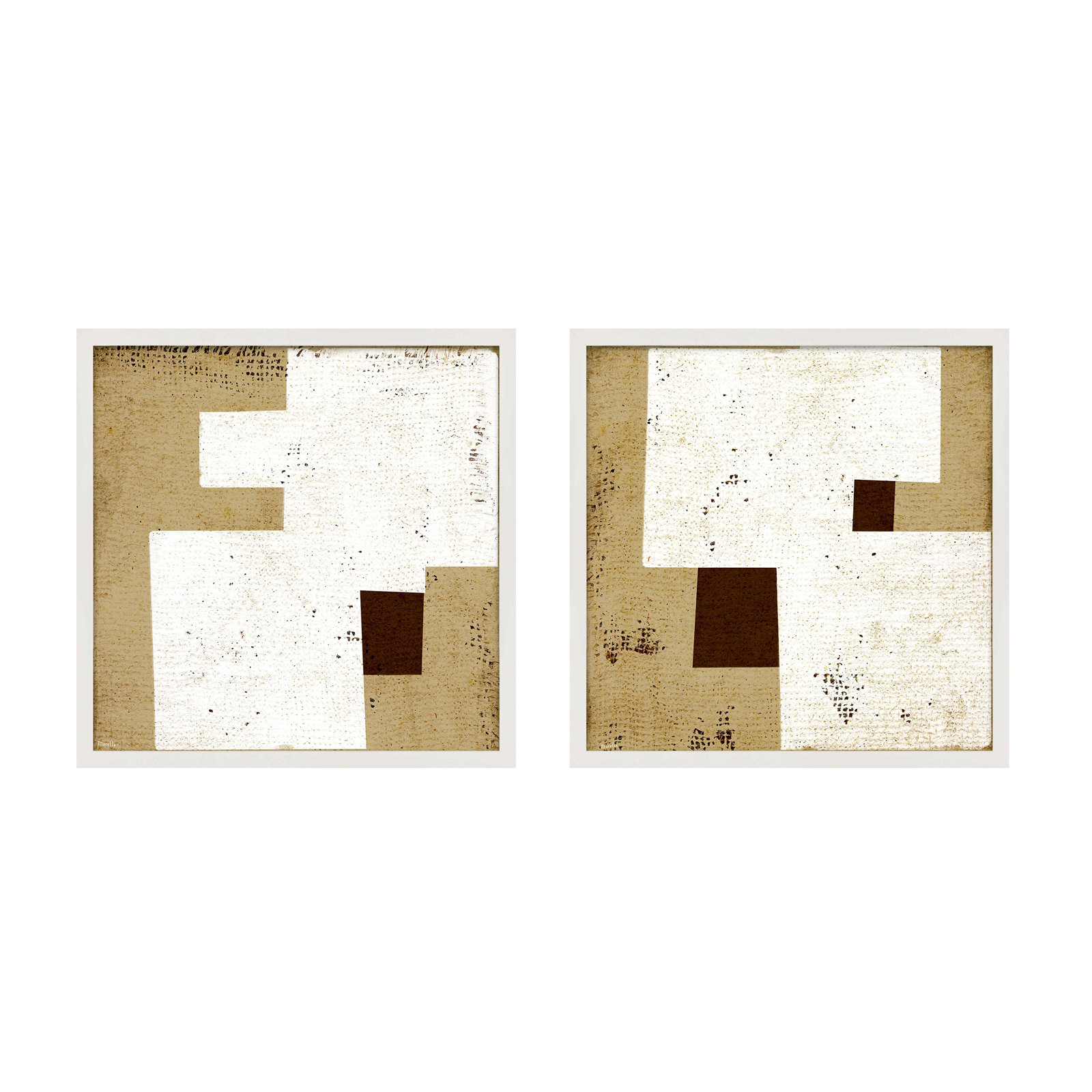 Squares 1 & 2, Set of 2 by Marco Marella for Studio M - Framed Wall Art, 30" H x 30" W, Paper, White