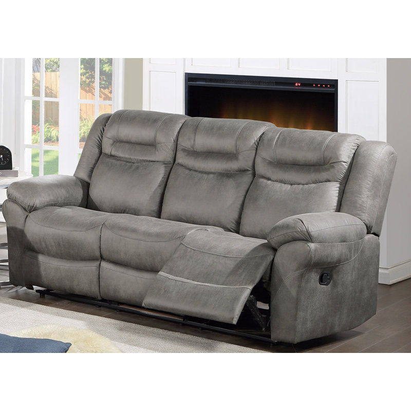 Mahmod 86'' Faux Leather Reclining Sofa, Brown Faux Leather, Power