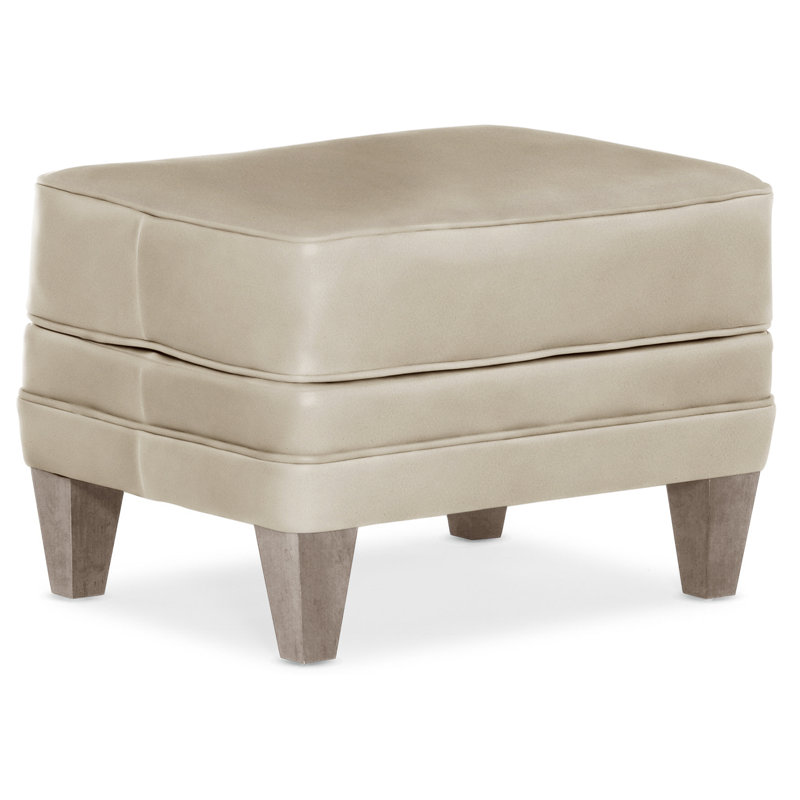 Willow Ottoman, Stone, Aline Fumo Genuine Leather