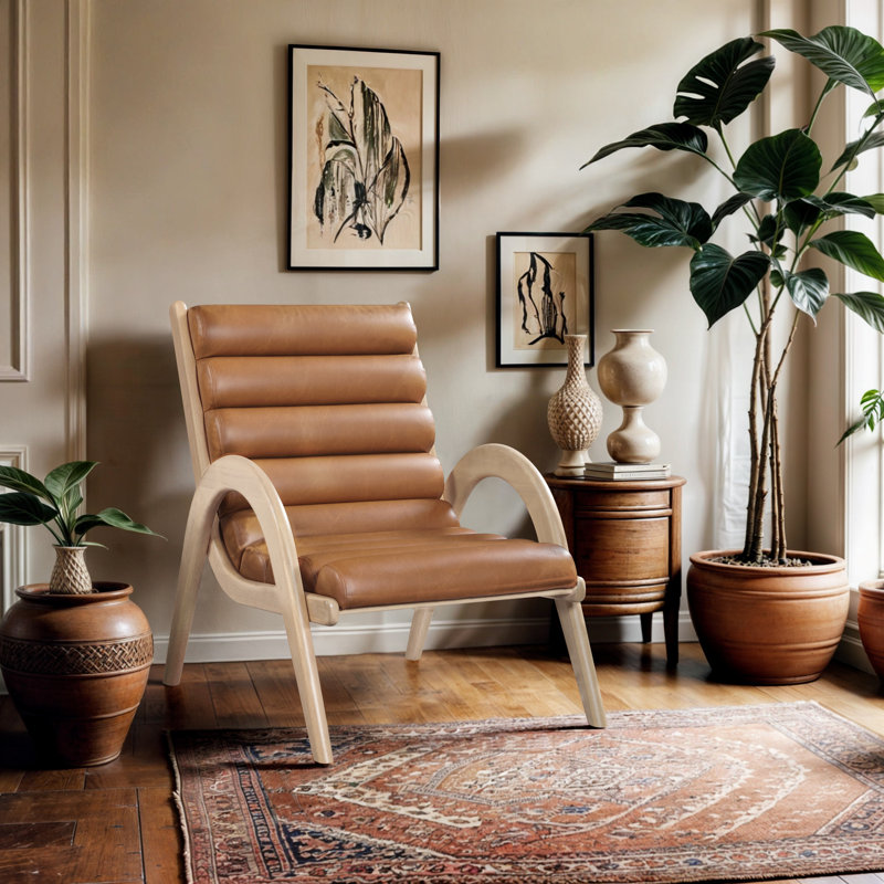 Fauteuil d'appoint en cuir Randal, Cuir cognac végétalien, Naturel