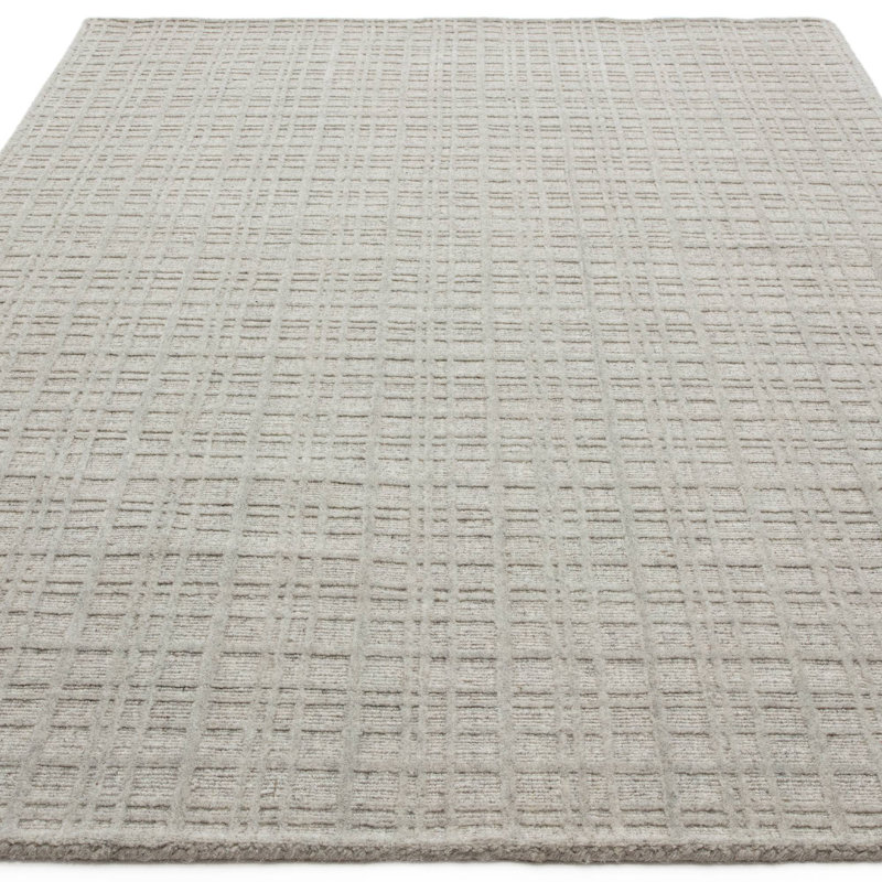 Beltsville Chequered Wool Hand Woven Area Rug, Rectangle 120 x 170 cm, Grey