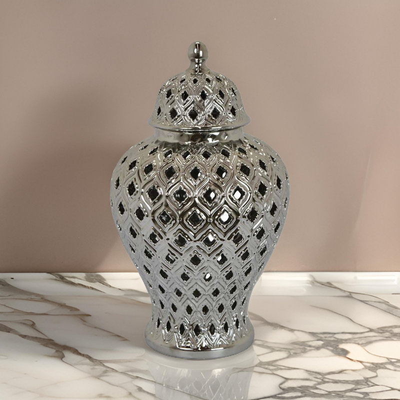 Charito Jar, Silver, 18'' H x 10.25'' W x 10.25'' D