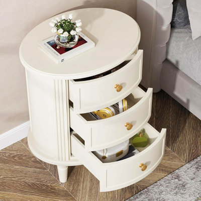 Table de chevet ovale 20 po avec 3 tiroirs, table de chevet de ferme entièrement assemblée, table de bout en bois avec pieds solides et design unique